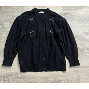 VTG Belldini  Angora Lambs Wool Oversized Button Up Cardigan Black Sweater 18/20